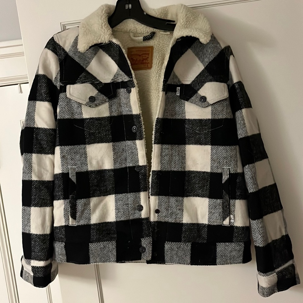 Levies small fleece lined plaid jacket